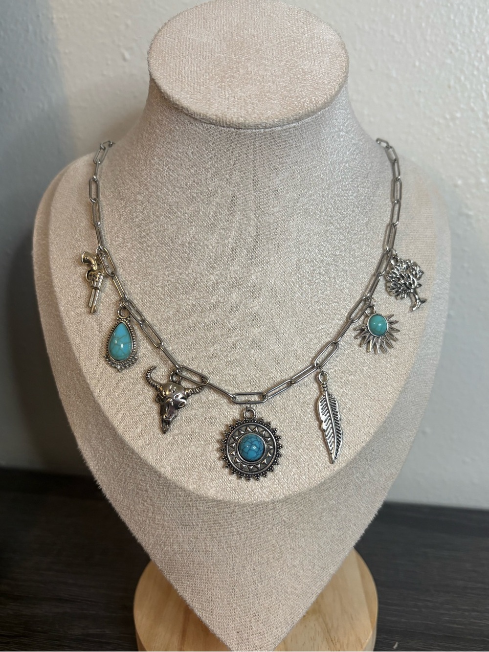 Handmade Silver/Turquoise Western Style Charm Necklace